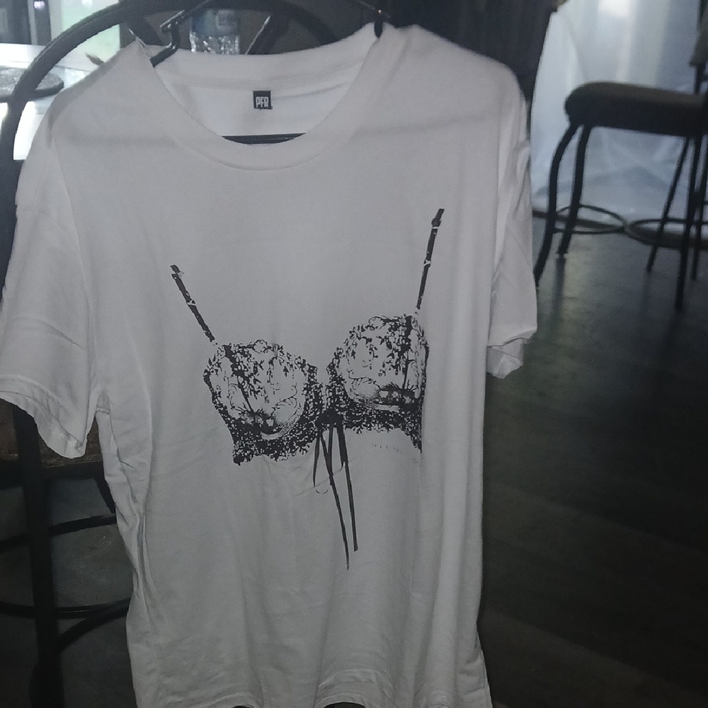 Graphic White Tee with Lingerie Print